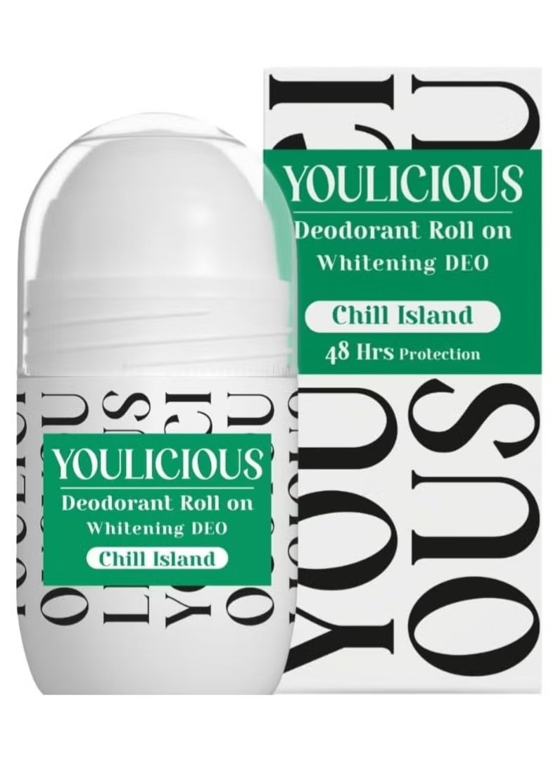 youlicious deodorant roll on(chill island) 50 ML - "Lactic acid - Licorice root - Alpha arbutin - Alum rock-Aloe vera - Whitening & Unifying Skin Tone - 48 hours Protection - for sensitive skin